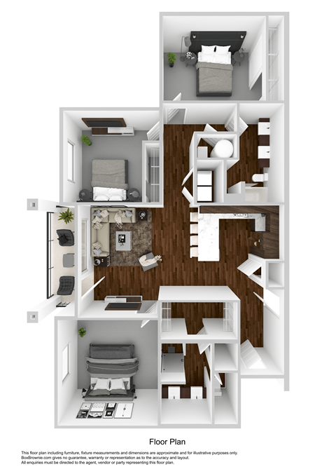 Floor plan for 3 beds, 2 baths, 1406 sqft